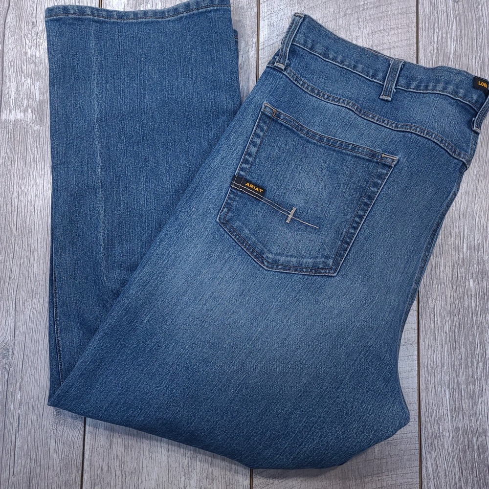 Ariat Rebar M4 Jeans Mens 42x30 Blue Relaxed Boot Cut Denim Work Pants